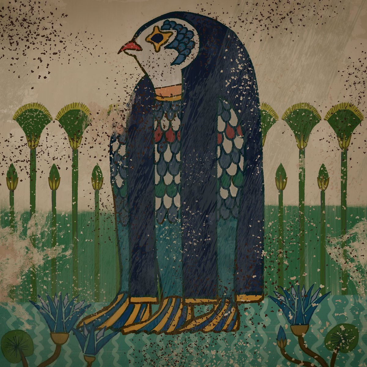 Kinako 壁画イラスト Twitter ನಲ ಲ 壁画のアマビエさん どうしてもこのアマビエさんの背景色等々が違うなと感じたのでブラッシュアップしました アマビエ 古代エジプト風 T Co X7ih2zafke