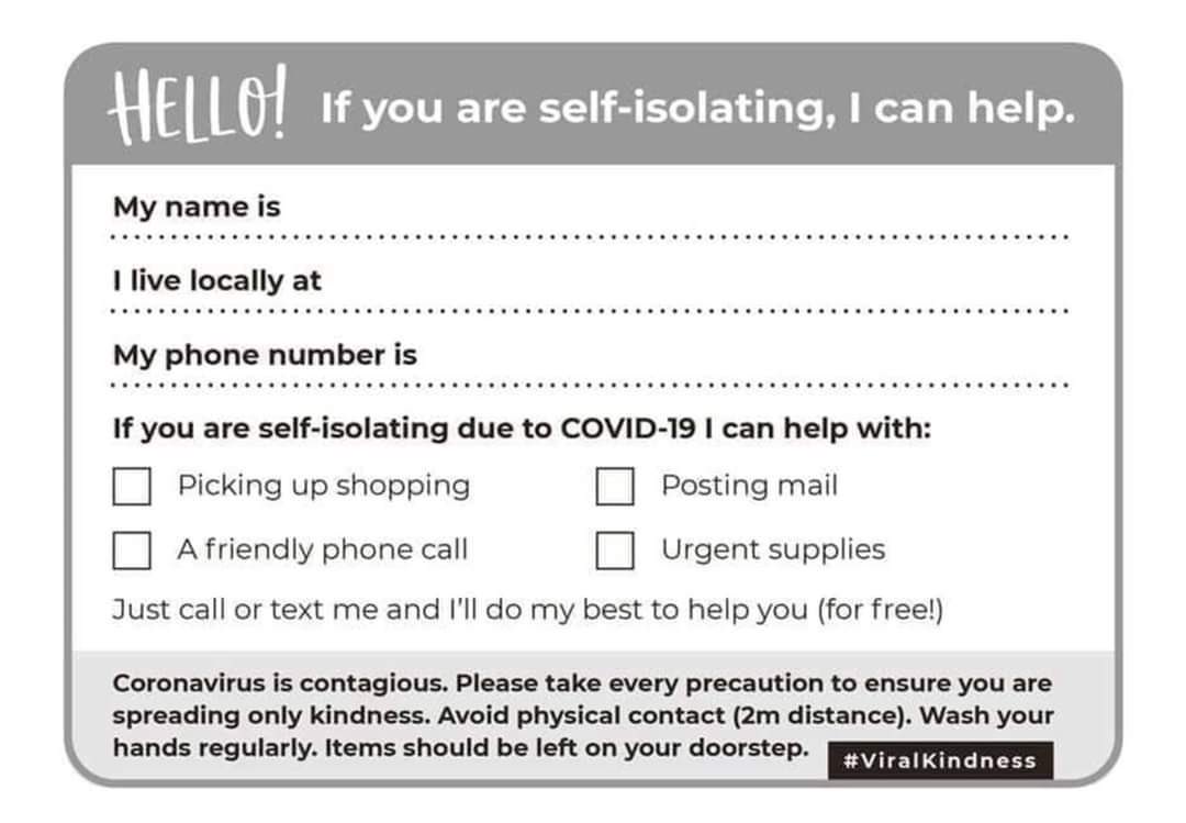 krjacks's tweet photo. @AgeingWellNHS great simple idea to pop through neighbours homes doors #COVID19kindness @Dochayter @BolaOwolabi8 https://t.co/VUH37sMHcW
