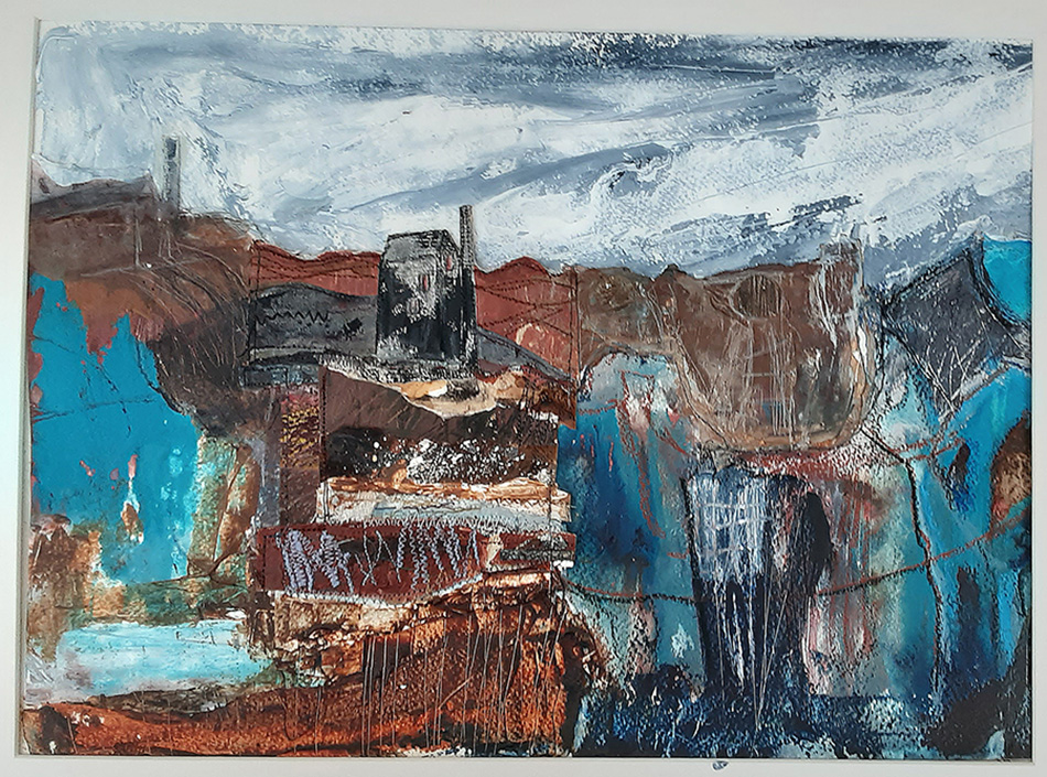 Copper and Tin #collage #mixedmedia #textilework #industrial #mining in #Devon #Cornwall #Dartmoor #Bodminmoor.