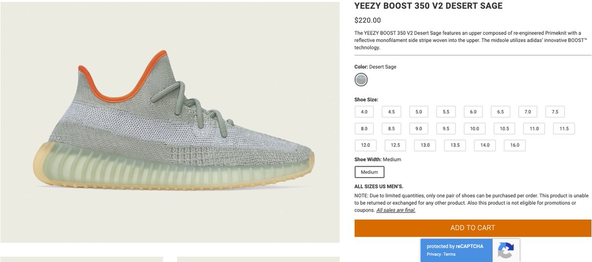 PREORDER Yeezy Boost 350 V2 Desert Sage FX9035 Size