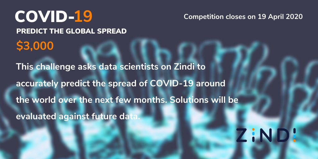 ZindiAfrica's tweet image. NEW CHALLENGE: On 11/3/2020, World Health Organization (WHO) officially classified COVID-19 as a pandemic. Modelling the spread of this disease is critical for policymakers and health workers to take action. Do your bit to help contain the spread! 💪 
👉zcu.io/OGAp