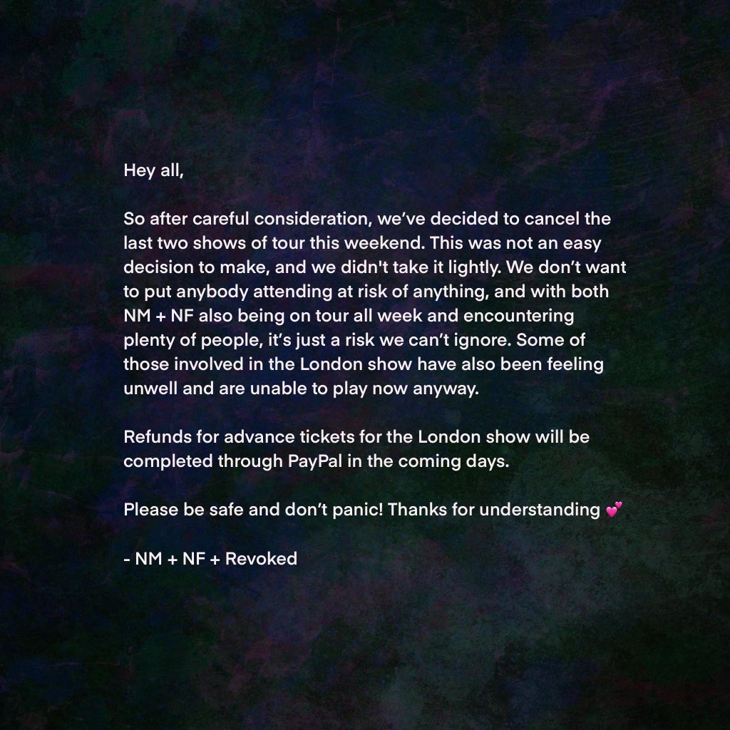In case anyone missed it. Absolutely gutted that tour has ended this way but channeling it into motivation to get out again x