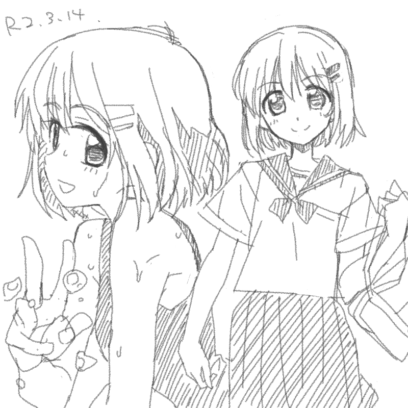 最近のらくがき3。スイプリの響と冴えカノの詩羽先輩とヤマノススメのあおい。 