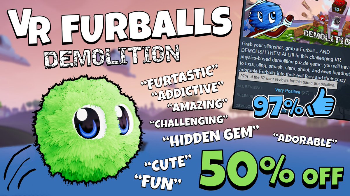 VRFurballs's tweet image. "A must-have for any VR game library!" Now 50% off on Steam and Oculus! (free demo available) 💸

On Steam: store.steampowered.com/app/704470/VR_…

On Oculus: oculus.com/experiences/ri…

#VR #HTCVive #OculusRift #WMR #MadeWithUnreal #SteamVR