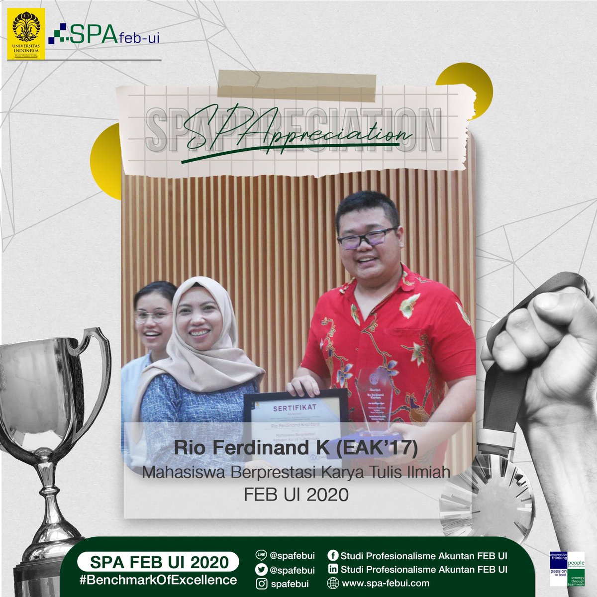 spafebui's tweet photo. [#SPAppreciation]

Hello, Accounting fellas!

Hari Rabu 11 Maret 2020 kemarin, telah berlangsung pemilihan Mahasiswa Berprestasi dan penganugerahan FEB UI Awards yang diselenggarakan BEM FEB UI serta pemberian penghargaan kepada mahasiswa dengan IPK tertinggi. https://t.co/NjWdCpeUf6