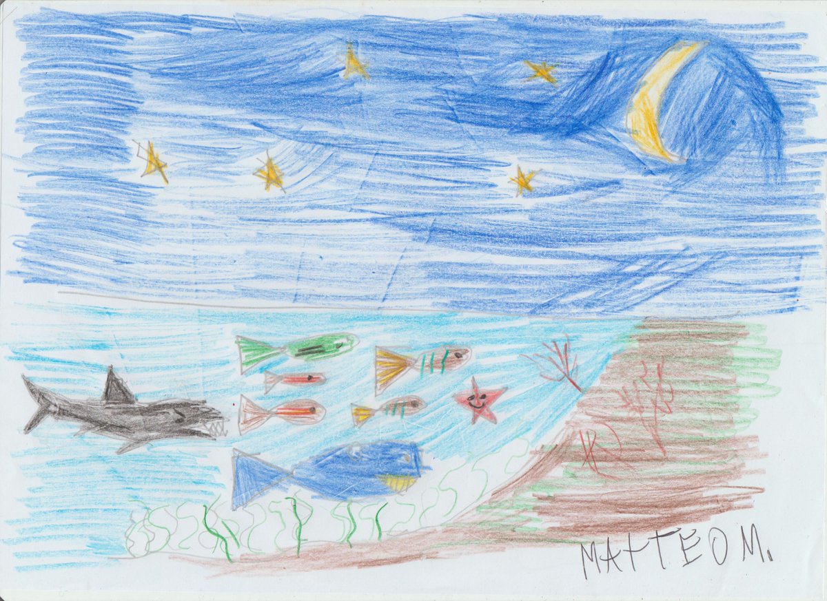 #RodariSocial/1 (stella + mare) Una sera una stella cadde nel mare. I pesci andarono a vedere che cosa fosse. Lei si presentò e diventarono subito amici. Da quel giorno la stella cambiò colore e diventò rossa. Tutti i pesci la chiamarono Marina la stella marina. Matteo M.