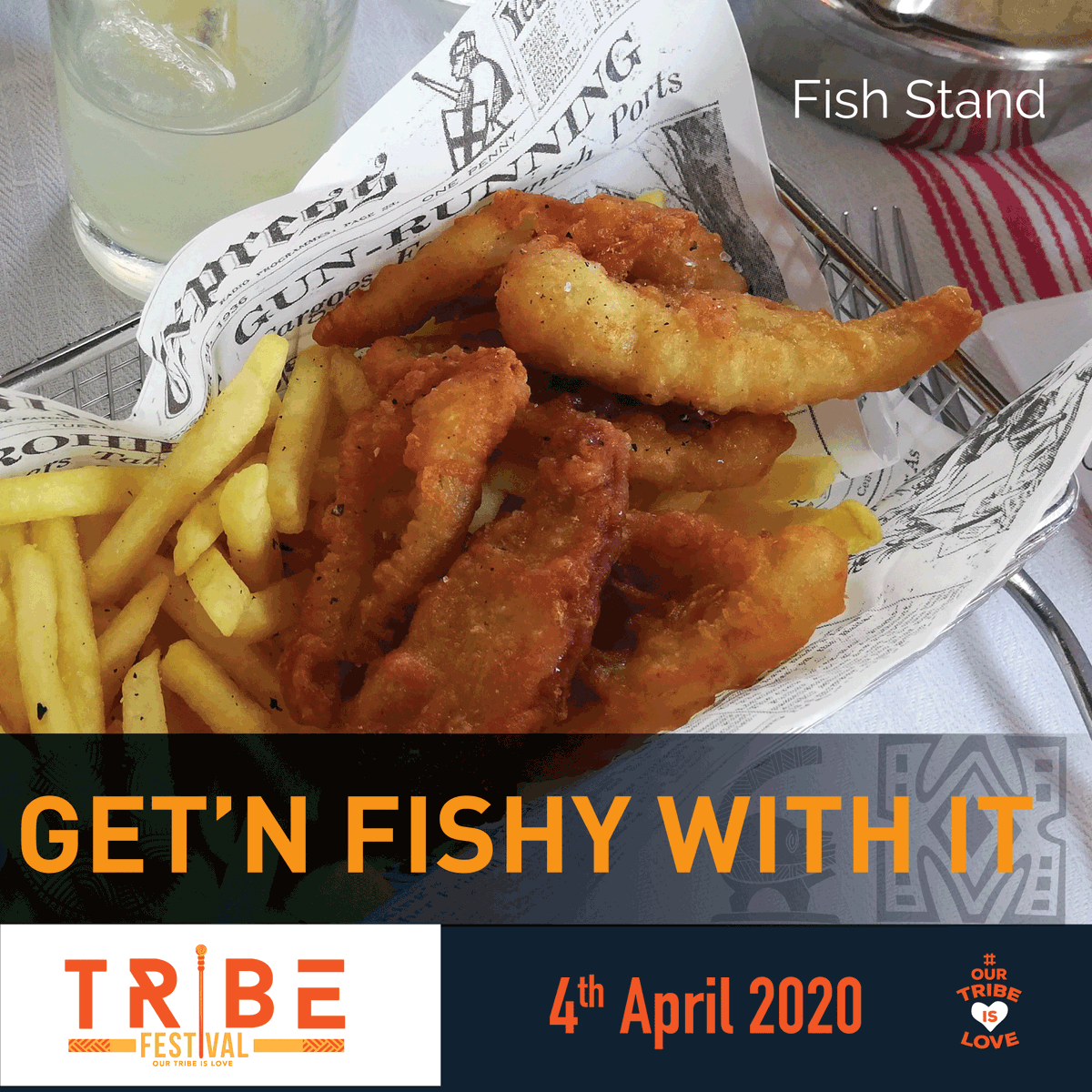 Nothing fishy here… Wait, there actually is. So let’s be ‘Get’N Fishy With It’ at Kingsland City on April 4th!

#OurTribeIsLove
#TribeFest2020
#Lusaka #Zambia. 
#FoodForTheSoul 
#LiveOutLoud