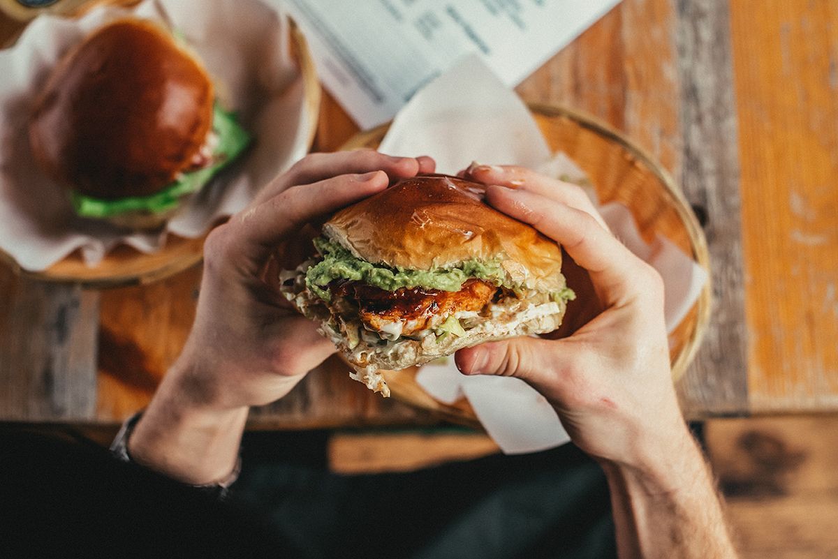 Avocado and chicken, so nice and juicy on our signature buns 🤤🥑