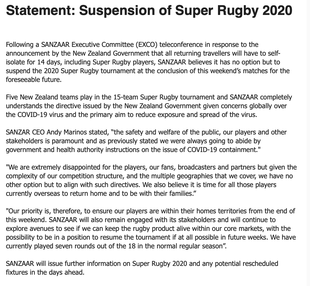 FreemanrugbyJPN's tweet photo. #SuperRugby has been suspended for the foreseeable future.

Could we have seen the last of the #Sunwolves?

#coronavirus #rugbyjp https://t.co/msZKyEbzAC