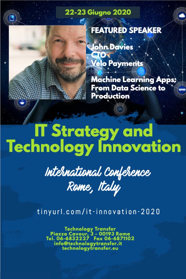 frankgreco's tweet photo. Interested in #MachineLearning but don’t understand the process? Attend @JTDavies session “ML Applications: From Data Science to Production” at the IT Strategy and Technology Innovation conf June 22-23 Rome, Italy https://t.co/BA4Z26ZTUS #wireditalia #fintech #techtran https://t.co/XBOiesDDq0