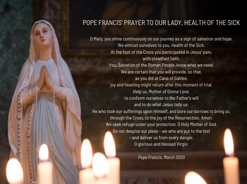 DioceseHamilton's tweet photo. In his prayer to Our Lady, Pope Francis calls Mary “Health of the Sick”, adding that she kept her faith firm as she stood near the Cross as Jesus suffered. Let us all lean into our faith together and continue to pray for the sick and their caregivers. #COVID19 #PopeFrancis https://t.co/MQa1PwBNCU