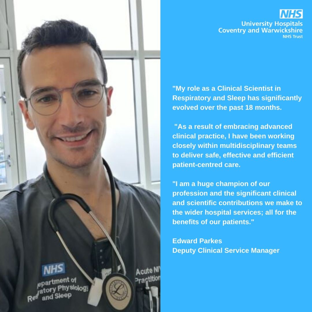 nhsuhcw's tweet photo. Edward Parkes is a clinical scientist who specialises in acute and long term ventilation.
If you’d like to know more about job roles within healthcare science, please visit: https://t.co/7yBpwETc5G
#HCSWeek2020 https://t.co/6NmjIVqR2t