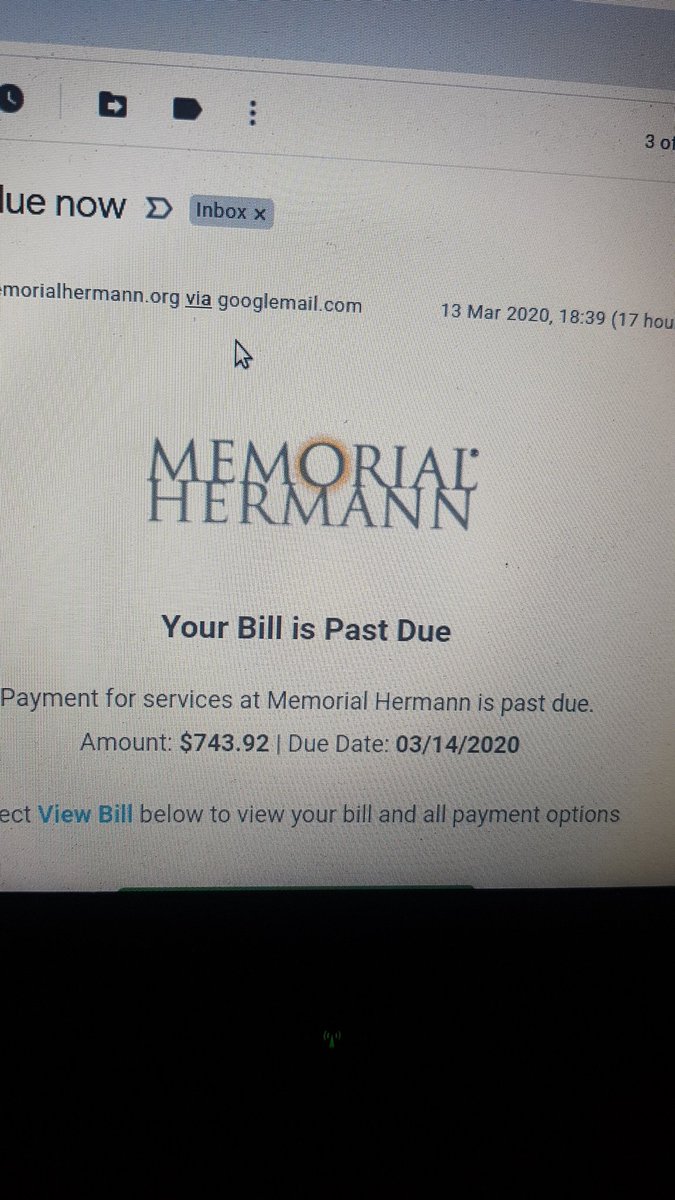 BotWheres's tweet photo. @memorialhermann you have been emailing me saying I owe you money but I have never been to Texas. Please contact whoever this bill is for through some other means. PS. Charging people for healthcare is horrifying. https://t.co/FirrriWbaL