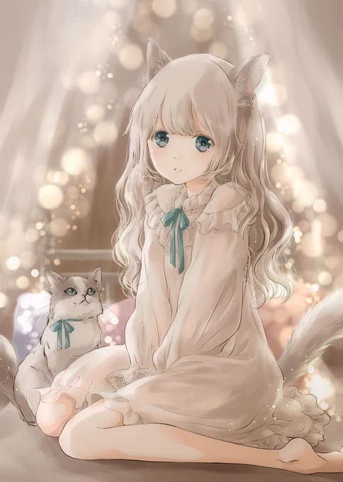 #ホワイトデーは銀髪白髪を愛でる日
猫と銀髪 