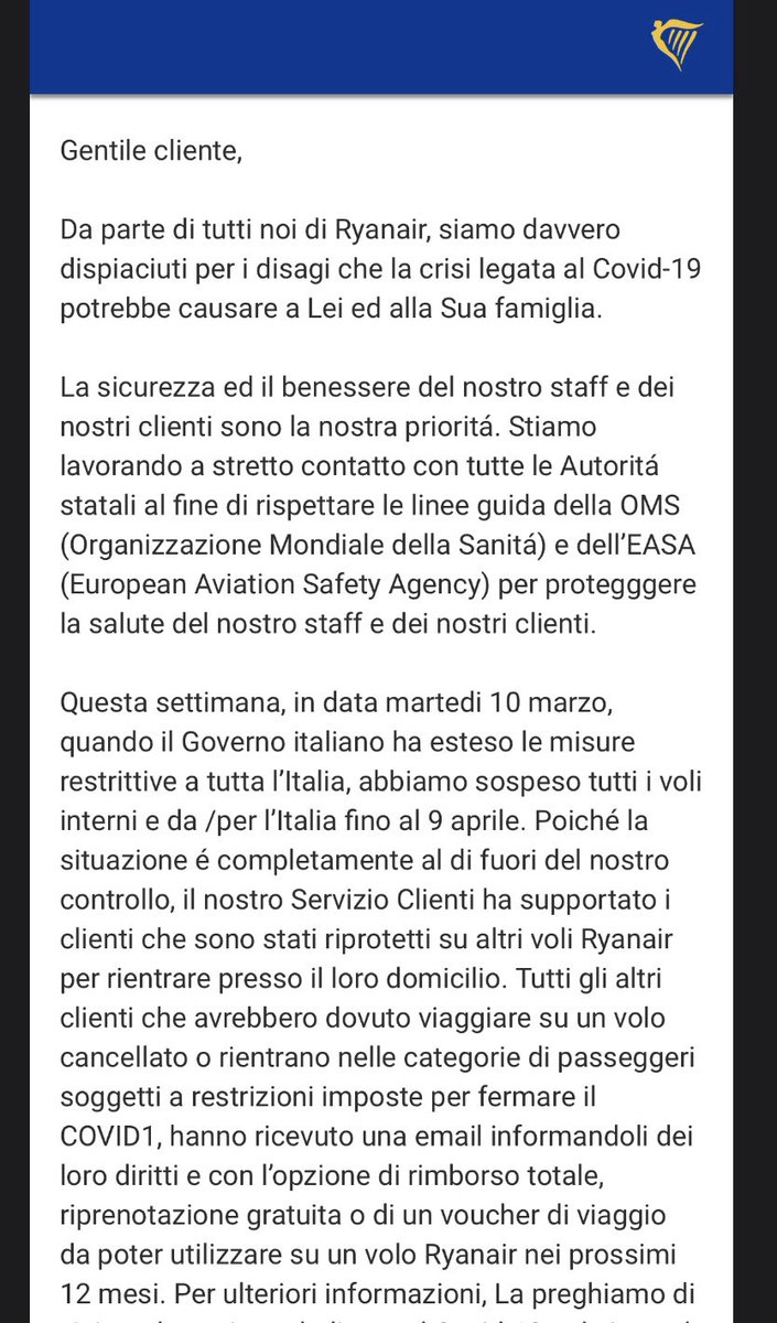 ila_g's tweet photo. @AirEuropa Politica Ryanair: reembolso, cambio gratuito o voucher entre 12 meses de la emisión. Es la politica correcta por el decreto https://t.co/plUrknxvh9