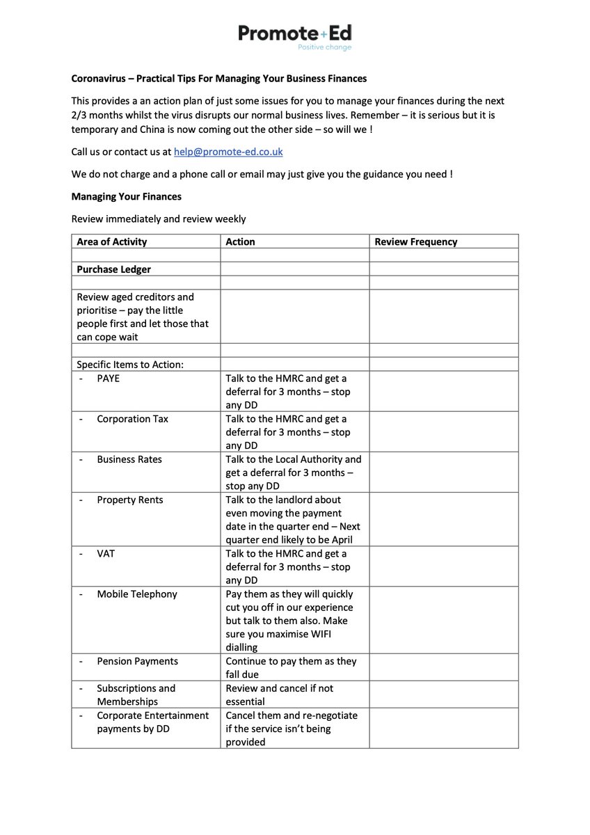 Promote_Ed's tweet image. To support organisations with managing business finance interruptions during the #Coronavirus outbreak we have pulled together an action plan of just a few issues that you may want to consider over the coming months. #Finance #BusinessPlanning

ow.ly/K1Nf50yLJjK
