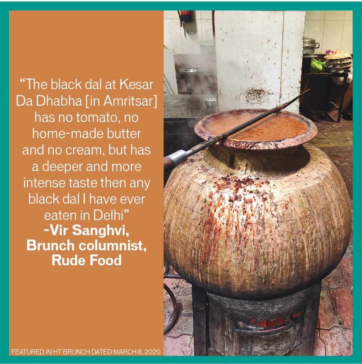 HTBrunch's tweet photo. The Amritsar Food Diaries. What makes the city a gastronome's delight... @virsanghvi writes
#rudefood #amritsardiaries #amritsar #amritsarfood #blackdal #amritsarikulchas #kaalidal #dal #foodofamritsar #punjabifood #indianfood #kesardadhaba #dhaba #dhabafood #dhabastyle https://t.co/2dCZGkE8HB