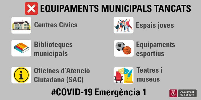 RefugioSatiro's tweet photo. Como medida preventiva contra el contagio del COVID-19, los centros cívicos de Sabadell han cerrado sus puertas.

Desde el refugio os alentamos a seguir las recomendaciones facilitadas por la World Health Organization (WHO) y el Ajuntament de Sabadell. https://t.co/df3QwuVEoR
