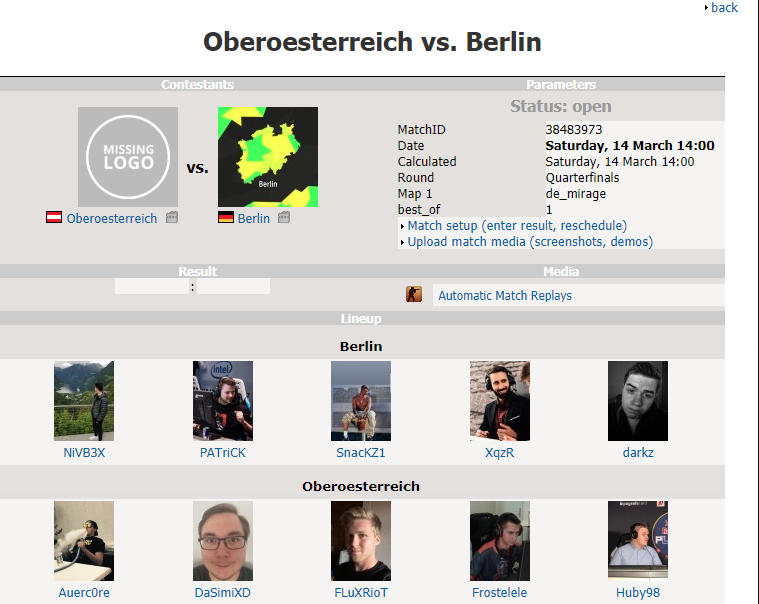 Ja moin. Es ist PLAYOFFS TIME!

JETZT ▶️twitch.tv/blade4fame
🆚Oberösterreich

<a href="/XqzRTV/">Siniša 'XqzR' M.</a>
 
<a href="/nivb3x_cs/">NiVB3X</a>
 
@SnacKZ1337
 
<a href="/darkzCS/">陳淨殷</a>
 
<a href="/P4TriCK_cs/">Patrick Zaremba</a>