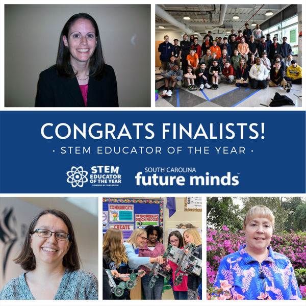 SCfutureminds's tweet photo. Join us in congratulating our STEM Educator of the Year Finalists, Derenda “Dee” Marshall, Amy Baldwin, Kristin Bullington, Tracy Elmore, and Chris Beyerlel! Our finalists are in the running for Comporium’s SC STEM Educator of the Year Award. Winner will be announced this Spring! https://t.co/NPZosBhL9B