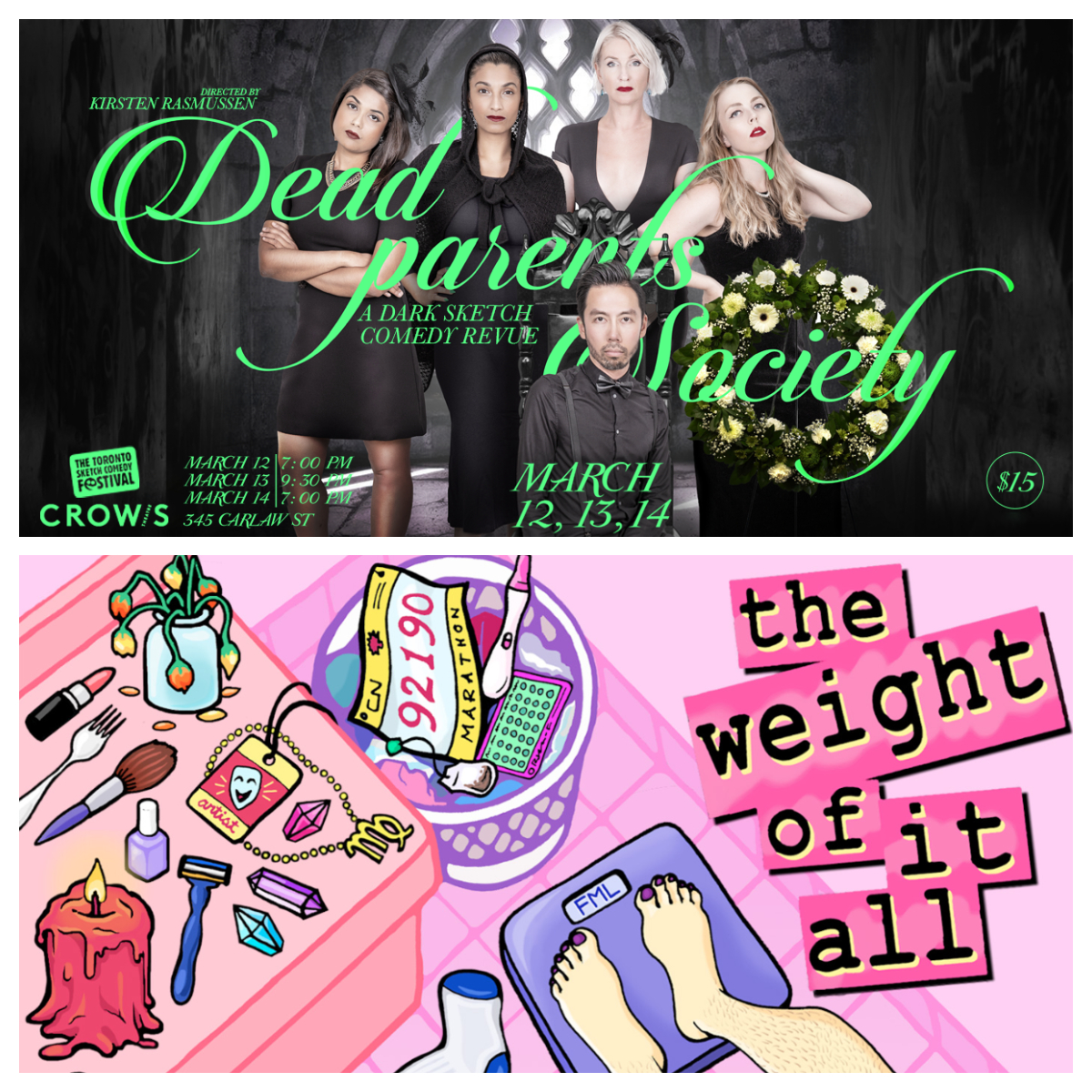 TOsketchfest's tweet photo. Tonight at @crowstheatre:
7pm - Dead Parents Society (SOLD OUT)
9pm - The Weight Of It All
#TOsketchfest20

TIX: https://t.co/NdILyBYMI9 https://t.co/JdBu7NOM5O