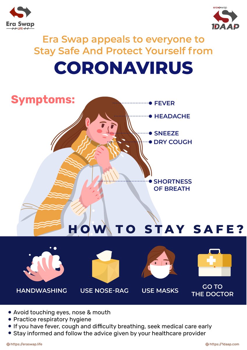 EraSwapTech's tweet photo. #helpus #tohelpyou #CoronaVirusUpdates #staysafe #EraSwap #1DAAP

Era Swap appeals to everyone to Stay Safe and Protect Yourself from CORONAVIRUS !!!

How to Stay Safe?
- HandWashing
- Use Mask
- Avoid Contact with Animals

Download: https://t.co/yCjJaJOO8Z https://t.co/VRTJZCUtn1