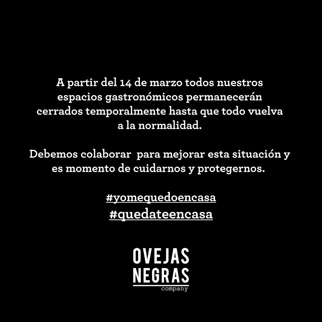 Hemos decidido cerrar temporalmente todos nuestros restaurantes a partir de esta noche. 

Confiamos en que volveremos a disfrutar juntos como siempre. Y esperamos que sea pronto. Ahora toca cuidar de nosotros y cuidar de ti.  

#yomequedoencasa #quedatencasa