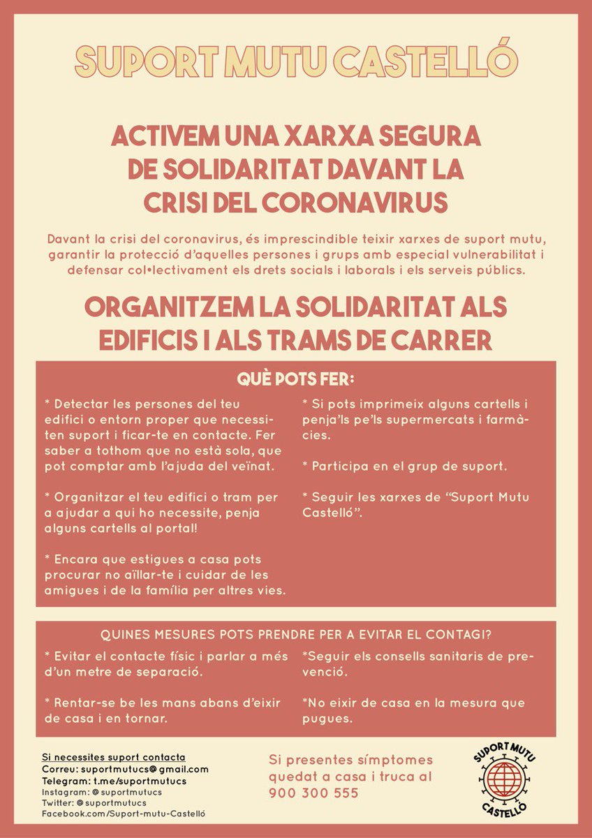 suportmutucs's tweet photo. 📢 Activem una xarxa segura de solidaritat davant la crisi del coronavirus!

📢Organitzem la solidaritat als edificis i als trams de carrer!

📢Difon!!! https://t.co/EL9WQsCdWl