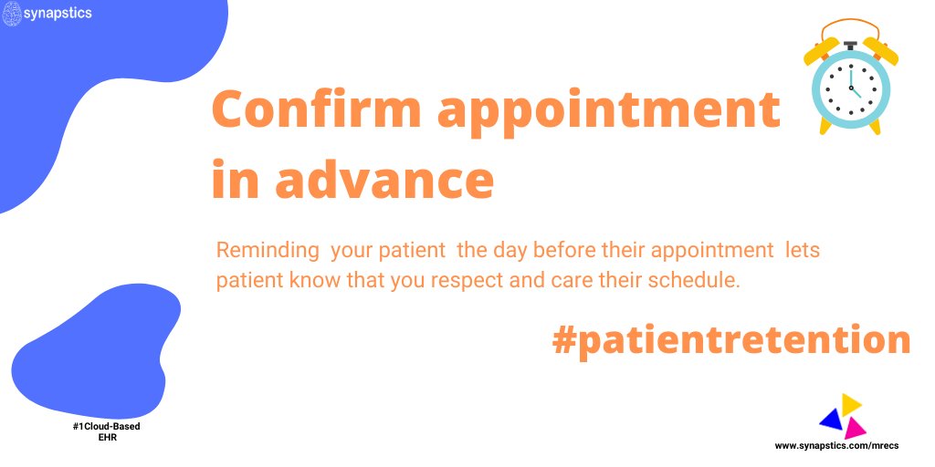 curegrid's tweet photo. Do you know? Confirming the appointment with your patients in advance increase your Patient Retention #careyourpatients #synapsticsehe #synapstics #ehr #mrecs #patientretention #digiblood #electronichealtrecord #emr #practicemanagementsystem https://t.co/4vQJ7ZTwhU