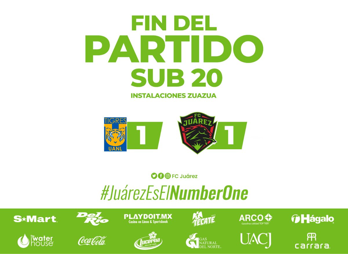 BasicasBravos's tweet photo. 2T #Sub20 | Min. 45+7 ⏱

Culmina el juego, empate en Zuazua ¡Vamos Bravos! 

TIG 🐯 1-1 🐎 FCJ

#JuárezEsElNumberOne https://t.co/H41Xmmqo7h