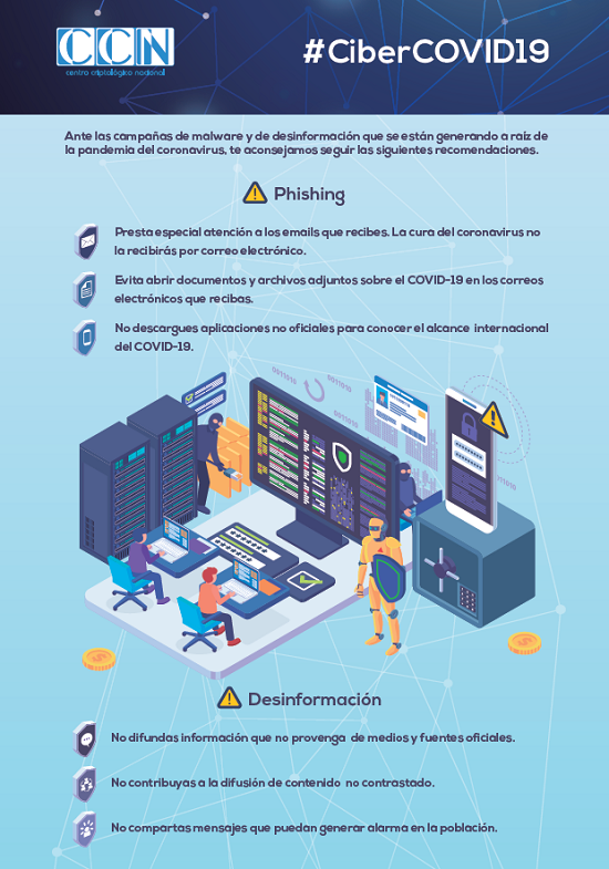 CCNCERT's tweet photo. Recomendaciones ante las campañas de malware y de desinformación #CiberCOVID19 #NoTeinfectesConElMail https://t.co/2UNYoYLRhi https://t.co/e5CamXNe8z