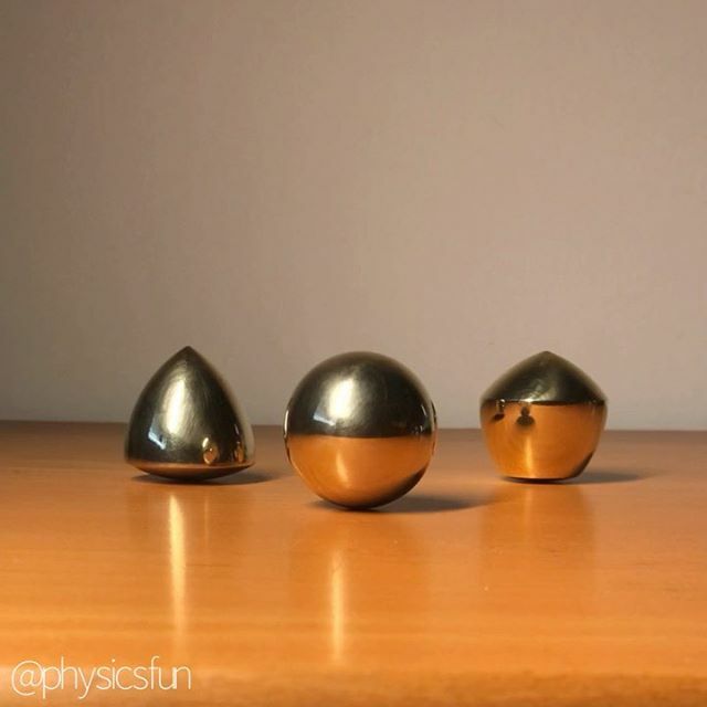 PhysicsfunE's tweet photo. Sphere and other Orbiforms: pi day special post- volumes of constant width made from solid brass. These shapes have constant diameter no matter their orientation and will roll like spheres between two planes- note how the acrylic plate stays parallel to … https://t.co/8TJDuY993P https://t.co/RbrTgVsnni
