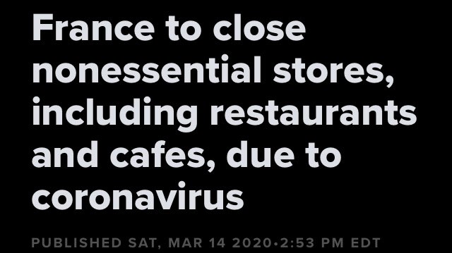 【コロナ速報】フランスは生活必需品以外のカフェ、レストランを含むすべての店を閉店措置　１５日