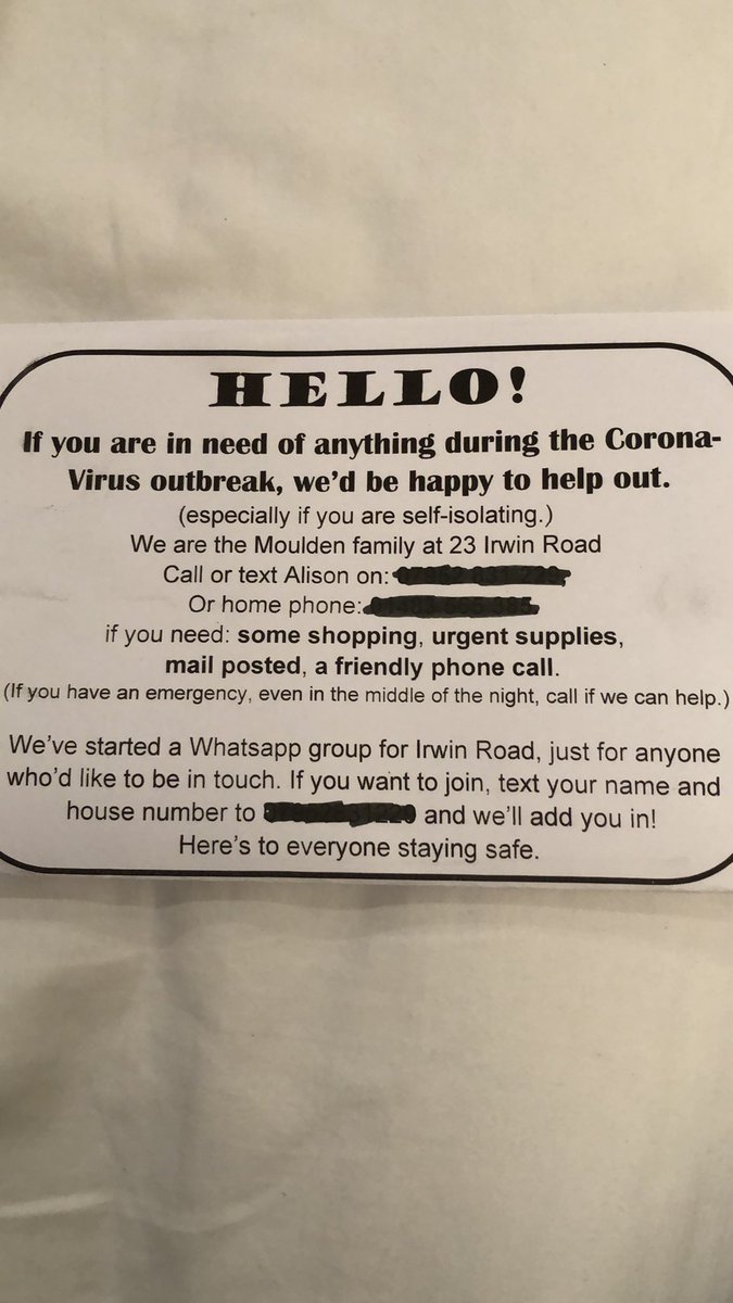 Just had this note through our door. What a truly wonderful note and gesture from a family, up until now we have never known.  We all find ourselves in the unknown. It is times like this that the real Human spirit comes to the fore.