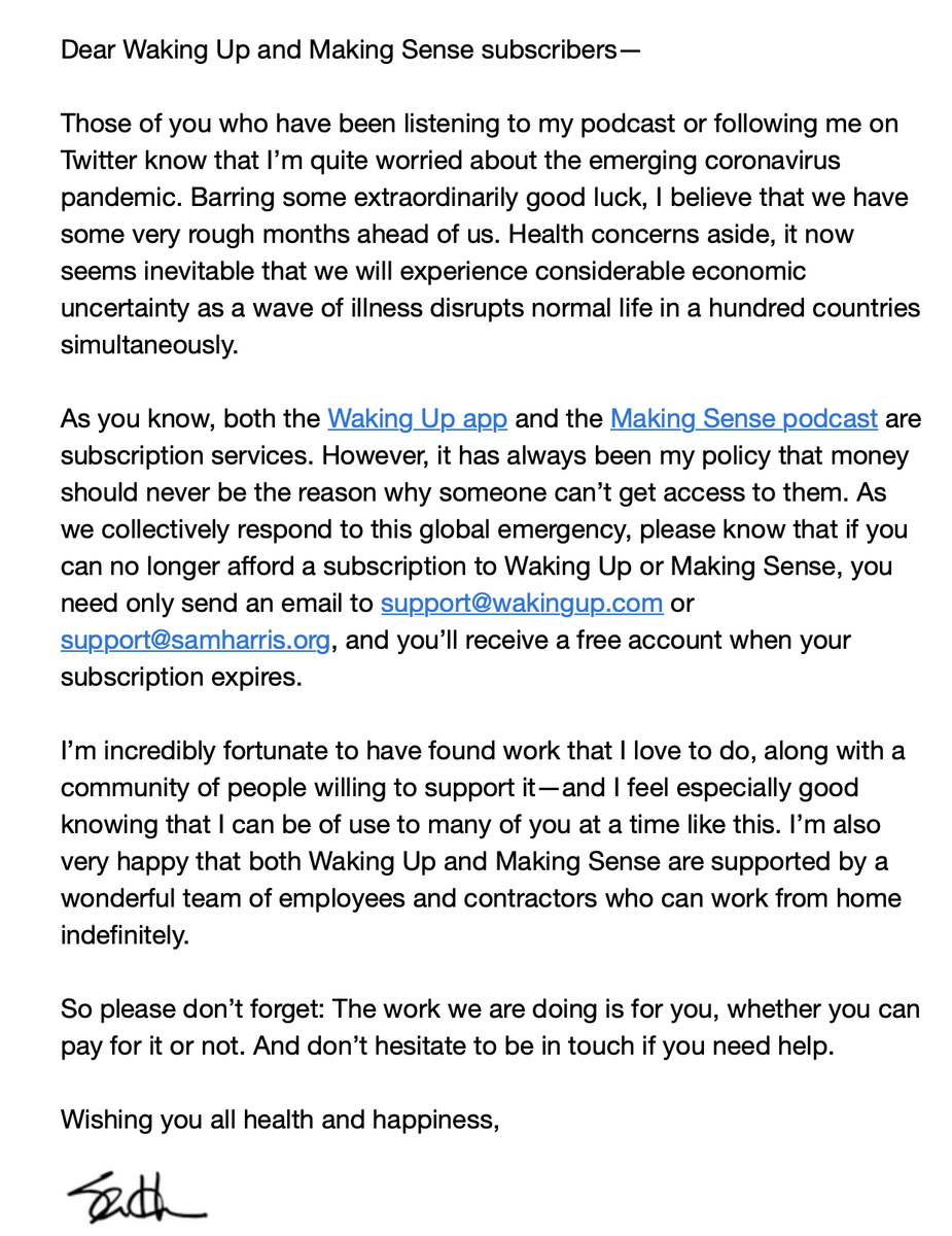 HeyNowJO's tweet photo. Thank you, @SamHarrisOrg.

If everyone in a position to do something actually contributed to getting us through this, collectively we could help lessen the load on each of us. 

If you can only make a small gesture, so be it. It all adds up. 

#wakingupapp #wakingup #wakeup https://t.co/zwRbCw2HPe