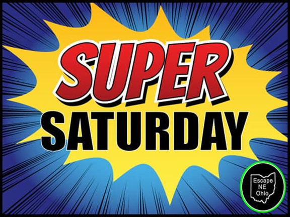 EscapeNEOhio's tweet photo. Make your Saturday a Super Saturday with an escape adventure! Solve a Murder! Mystery, steal the Mammoth Diamond from Blackbeard or find the Book of Books before it falls into the wrong hands! https://t.co/6dz7XzxwTd