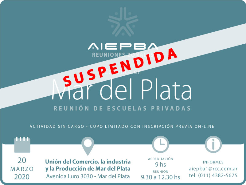 AIEPA_AIEPBA's tweet photo. ⚠️ Informamos la SUSPENSIÓN de reuniones de AIEPBA en MAR DEL PLATA y JUNÍN por #Coronavirus hasta nuevo aviso, siguiendo las medidas y recomendaciones de prevención por parte de autoridades nacionales y provinciales.

+ INFO https://t.co/JxR9gXq04H https://t.co/Ley5DpqlRj