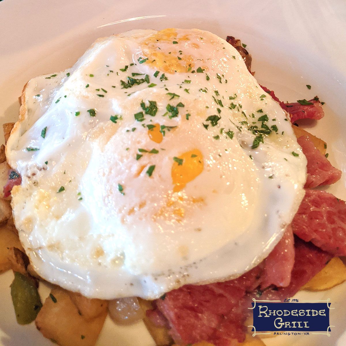 "St. Practice Day" brunch special — CORNED BEEF HASH and eggs! #RhodesideGrill