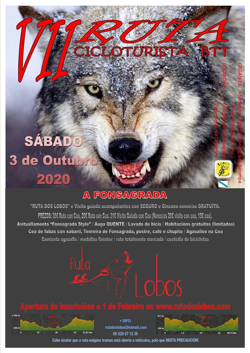 📣 ¡ATENCIÓN!

📍 A VI Ruta dos Lobos queda APLAZADA PARA O SÁBADO 3 DE OUTUBRO, debido ó grave problema sanitario actual.