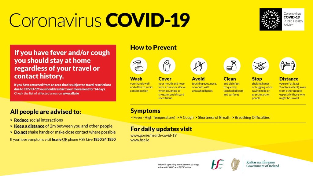 DonnachaG's tweet photo. Updated COVID19 information. Check regularly  @hpscireland @HSELive #WashYourHands  #SocialDistancingNow https://t.co/oMJeP5MDEQ