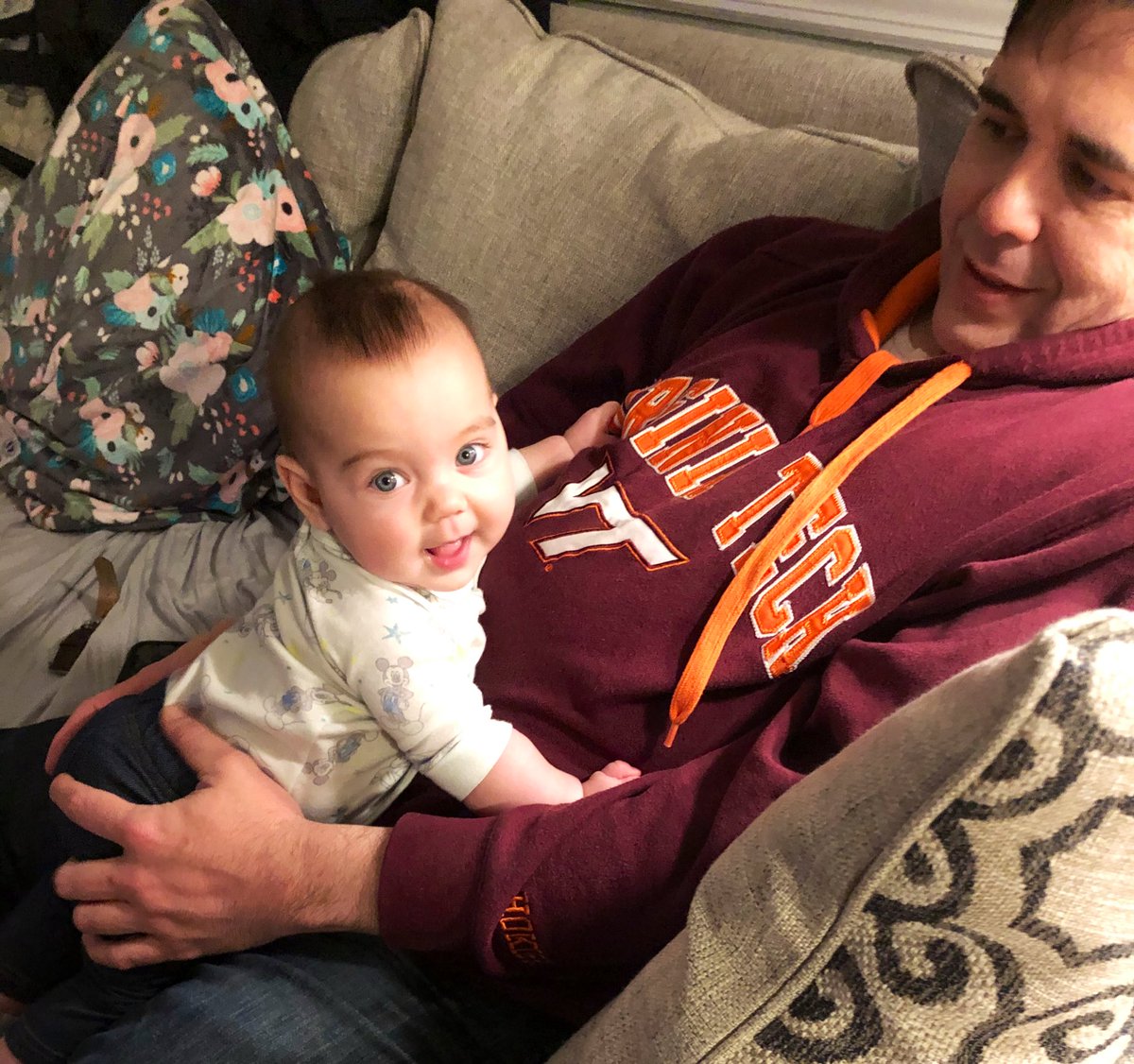 TobinDeanna's tweet photo. 💘Hanging with Daddy❤️ #babybel💕#5mo #gohokies🦃 #DaddyDaughter💞 #March2020☘️ https://t.co/vuG0qT74fs