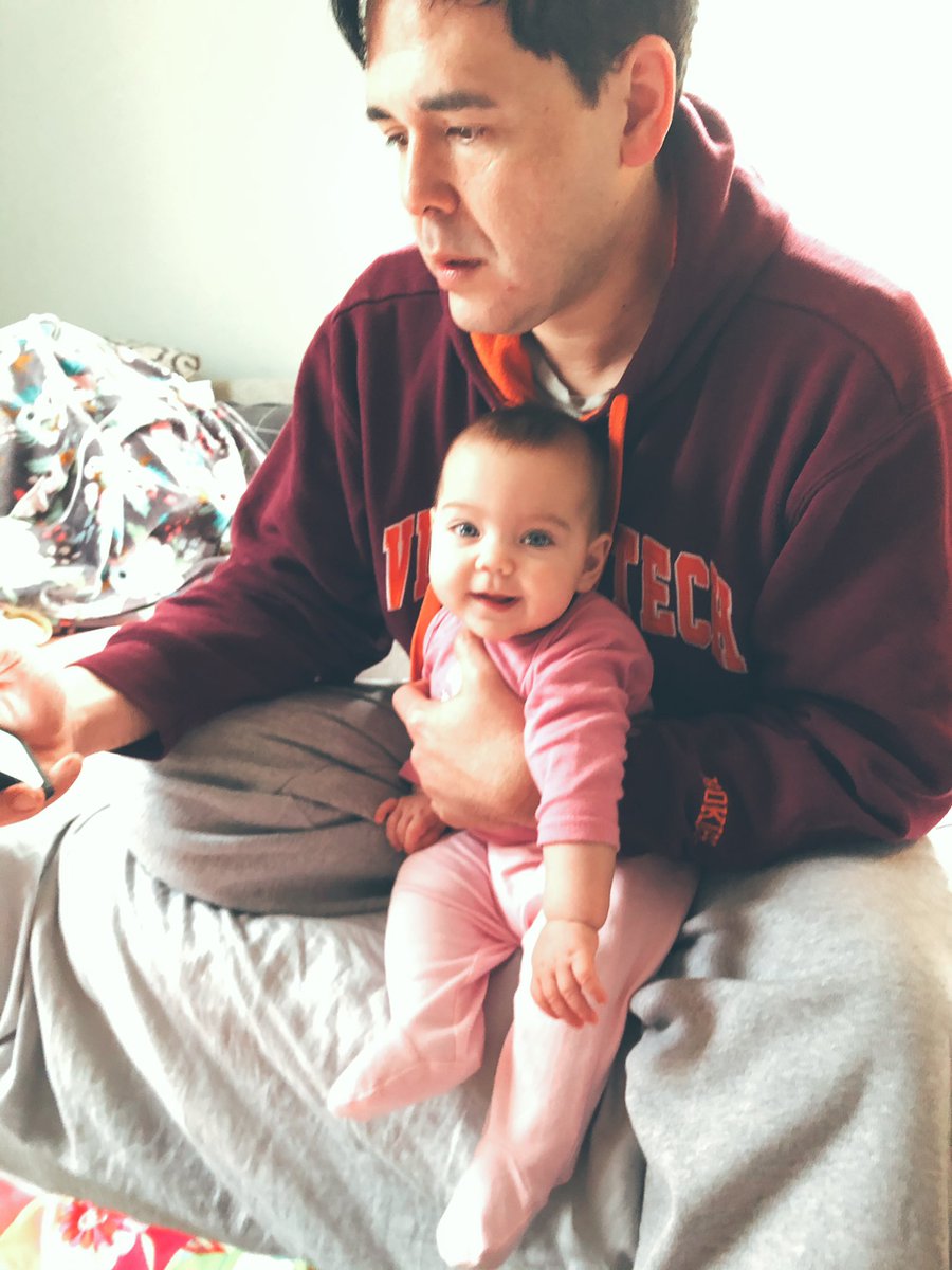 TobinDeanna's tweet photo. 💘Hanging with Daddy❤️ #babybel💕#5mo #gohokies🦃 #DaddyDaughter💞 #March2020☘️ https://t.co/vuG0qT74fs