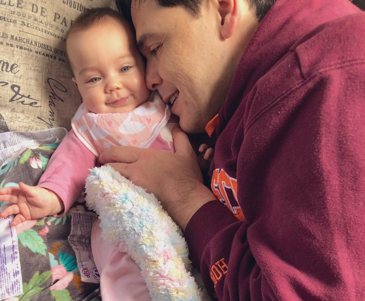 TobinDeanna's tweet photo. 💘Hanging with Daddy❤️ #babybel💕#5mo #gohokies🦃 #DaddyDaughter💞 #March2020☘️ https://t.co/vuG0qT74fs
