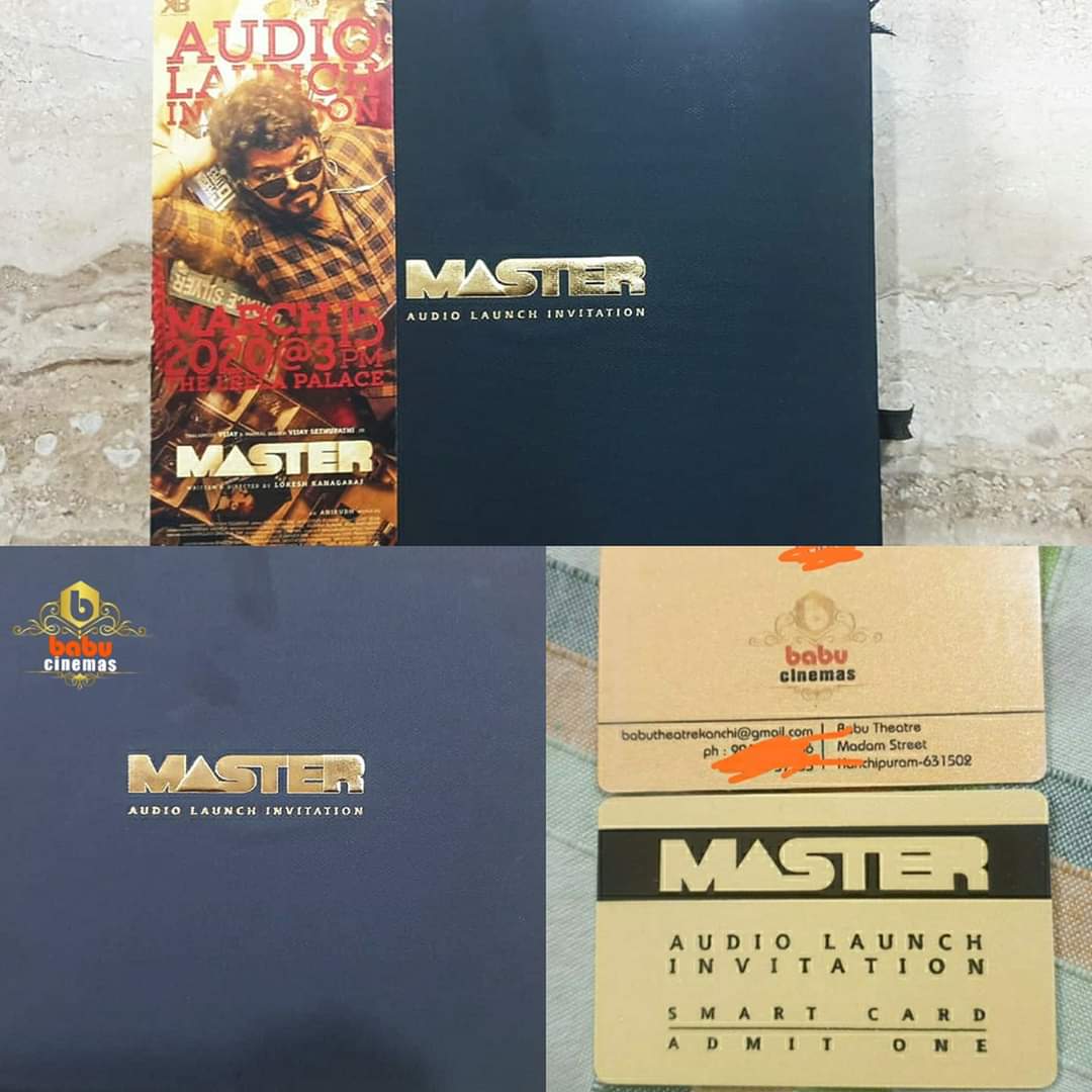 BabuCinemas's tweet photo. It's very privilege to receive #Master Audio Launch Invitation sent to our #BabuCinemas Team 😍💥

Audio Launch with Limited People in #LeelaPalace Tomorrow

Wishing both Master Audio Launch Event and movie to be a Grand Success https://t.co/XATGCu47c7