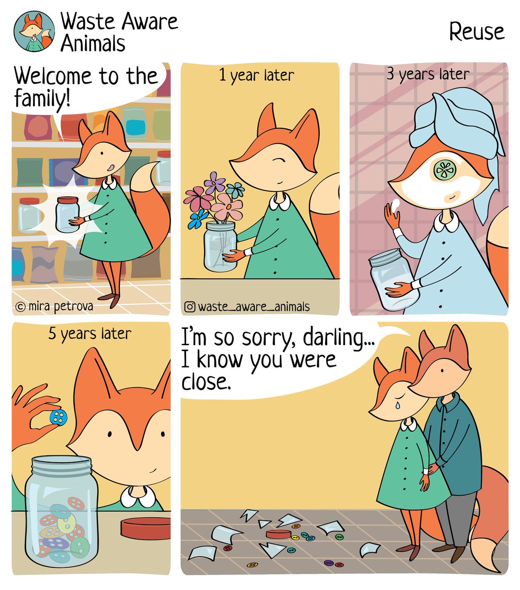 AwareAnimals's tweet photo. Reuse - the love story between a fox and...one of her jars. π¦
Do you have a favorite item, that could have become garbage, but you saved it instead and now it has a special place in your life?π―
#awareanimals #zerowaste #plasticwaste #comics #SaturdayThoughts #digitalart https://t.co/keDZ2AEzVb