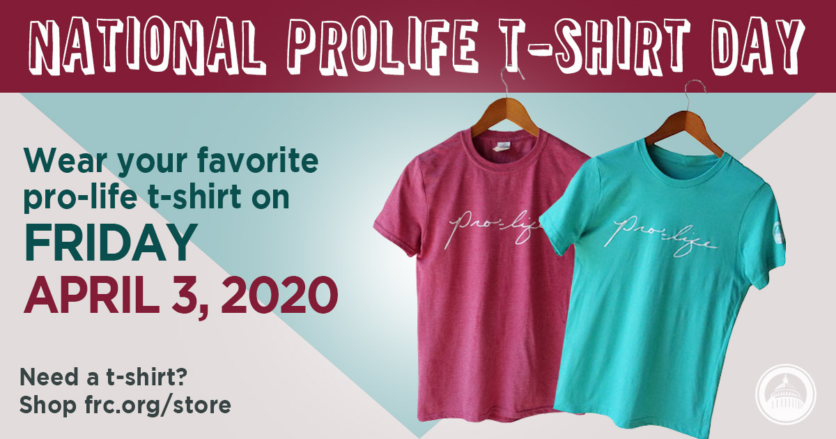 FRCdc's tweet photo. Make plans! April 3 is National Pro-Life T-Shirt Day. #NPLTD
Wear your favorite #prolife t-shirt and show support for life!
Need a t-shirt? Head here: https://t.co/HAoL9Q1ld4 https://t.co/G6nXa0hBam