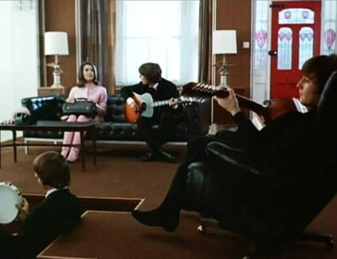 Happy birthday to Eleanor Bron!  Here she is with 3 of the 4 Beatles in \"Help\" from 1965. 
