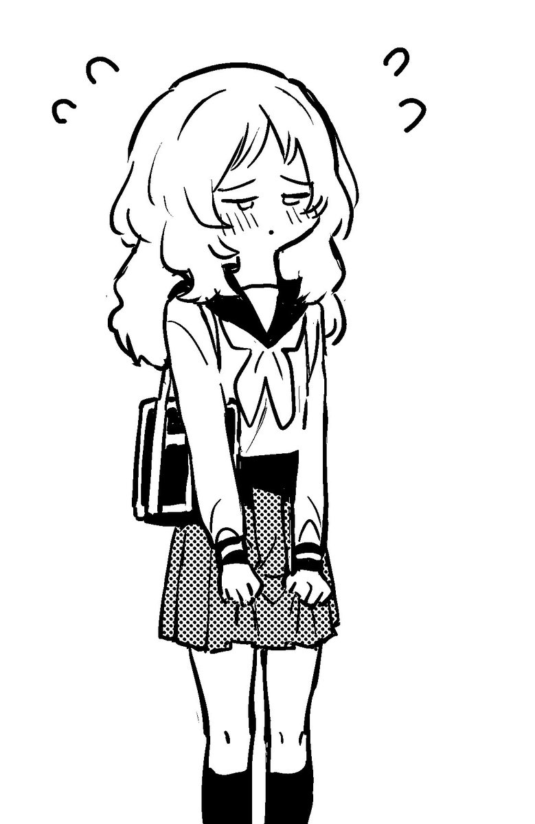 1girl solo monochrome greyscale school uniform skirt bag  illustration images