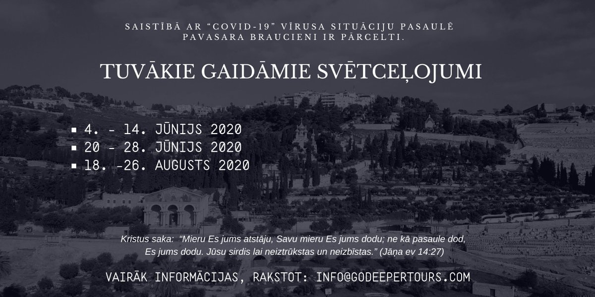 godeepertours's tweet photo. Saistībā ar “Covid-19” vīrusa situāciju pasaulē pavasara braucieni ir pārcelti.Aicinām būt lūgšanās par visiem kuri šajā pasulē slimo, par ārstiem un mums ik vienu. Pāri visam lai Dieva miers ir ar mums. Uz ceramu tikšanos svētceļojumos sākot ar Jūnija mēnesi. p.s.mazgājam rokas! https://t.co/eVdsHeJLwB