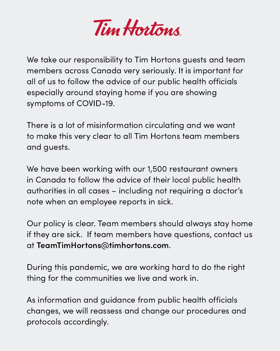 Tim Hortons Workers Need Doctor's Notes To Take Unpaid Sick Leave